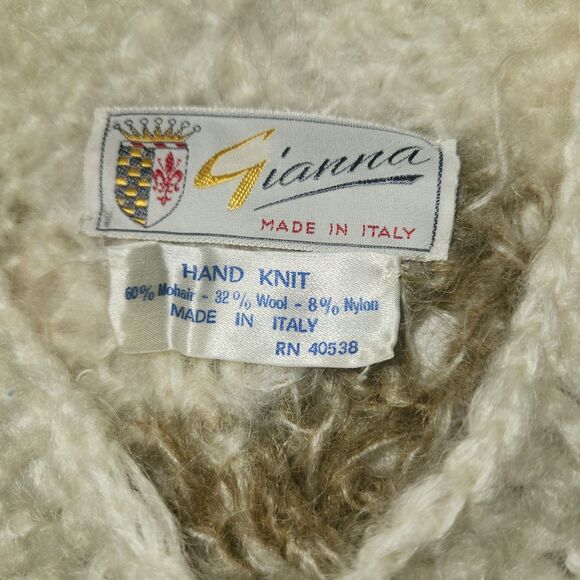 GIANNA Mohair And Wool Beige And Brown Poncho Shawl with Fringe One Size - Picture 3 of 4